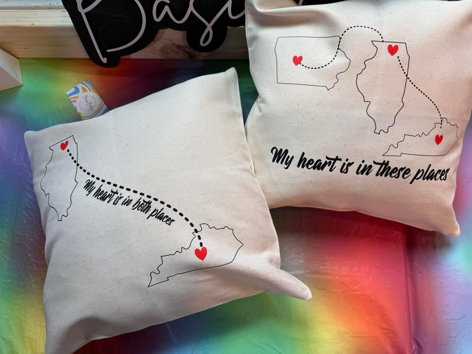 CUSTOM STATE TO STATE(S) PILLOW ONLY ON NATURAL CANVAS