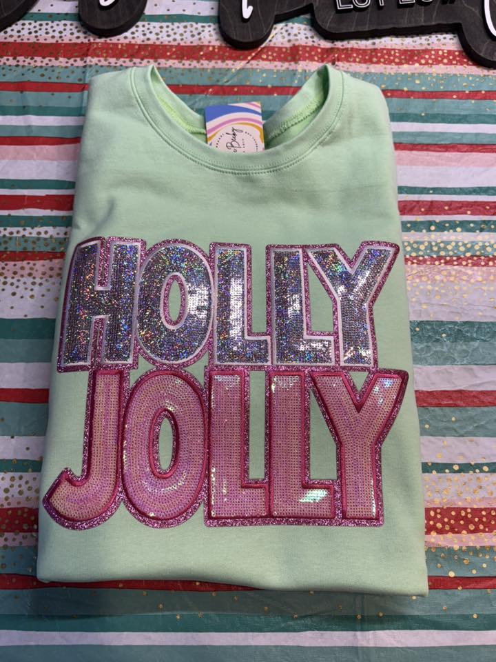 HOLLY JOLLY PINK TRIM SEQUIN PATCH