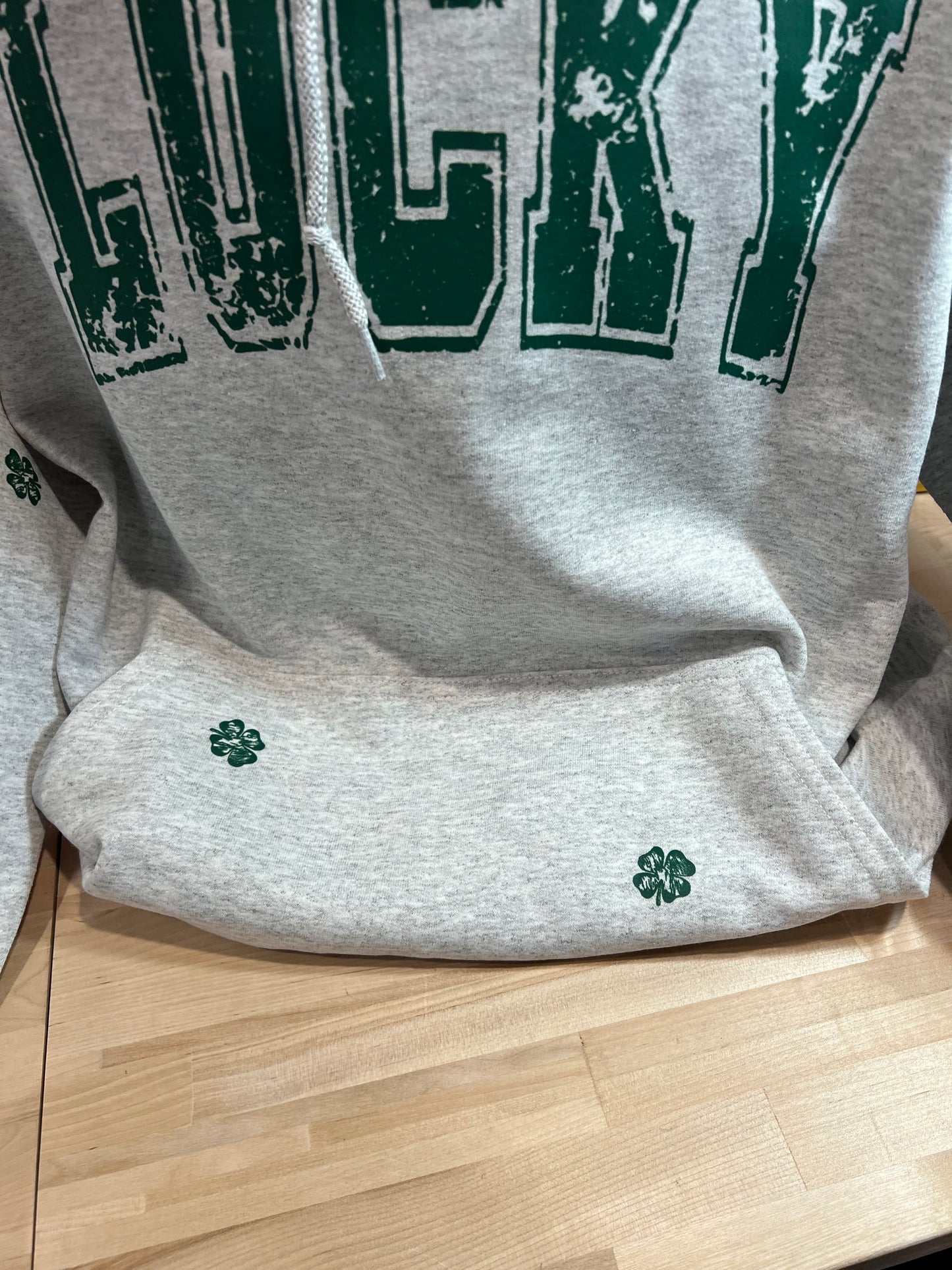 LUCKY OVERSIZED PRINT WITH SHAMROCKS DISTRESSED VARSITY SET UP