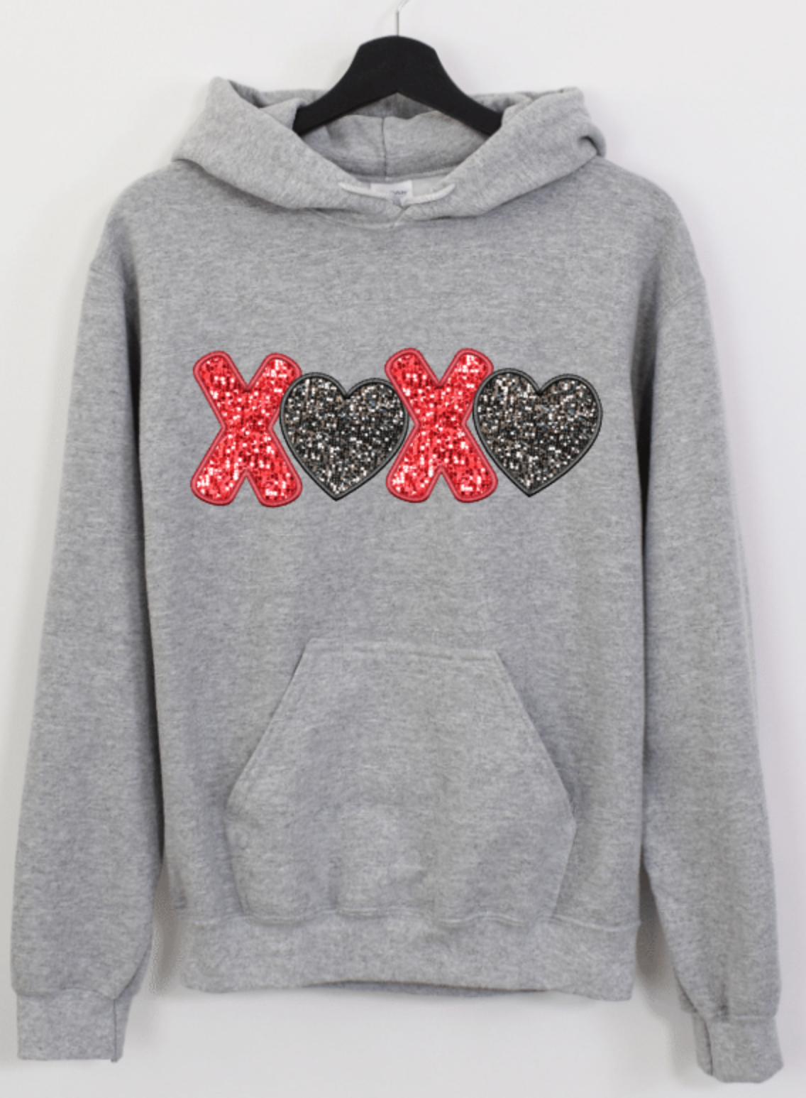 RED BLACK XOXO (O'S ARE HEARTS) FAUX SEQUIN