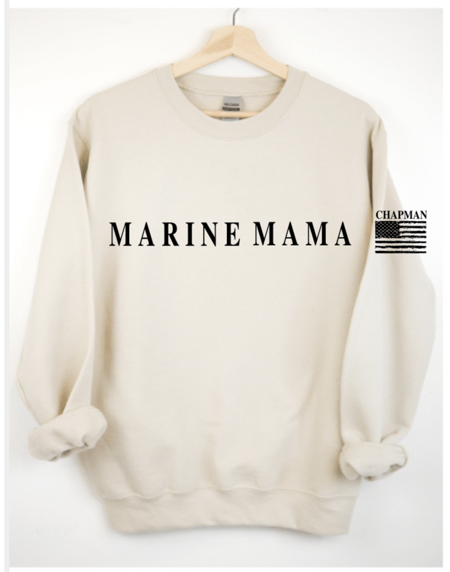 MARINE MAMA WITH FLAG SLEEVE AND LAST NAME