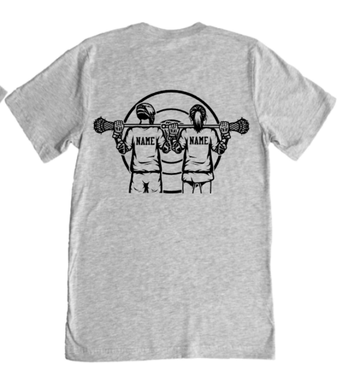 LACROSSE BOY AND GIRL ON BACK OF TEE (NOTHING ON FRONT) ADD NAME