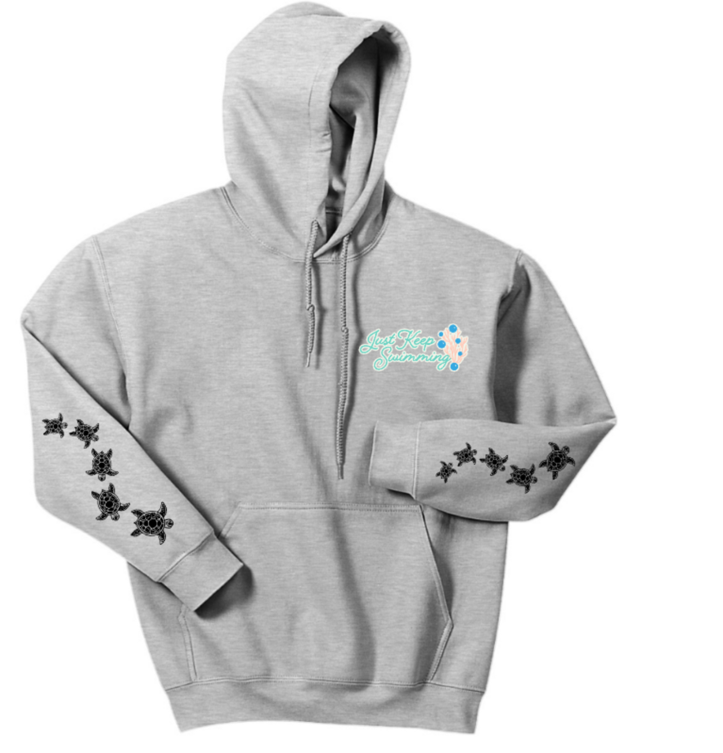 JUST KEEP SWIMMING (SEA TURTLES ON BACK AND SLEEVES)