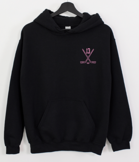 HOCKEY GIRL WITH FLAG ON BACK AND PERSONALIZED FRONT POCKET AREA