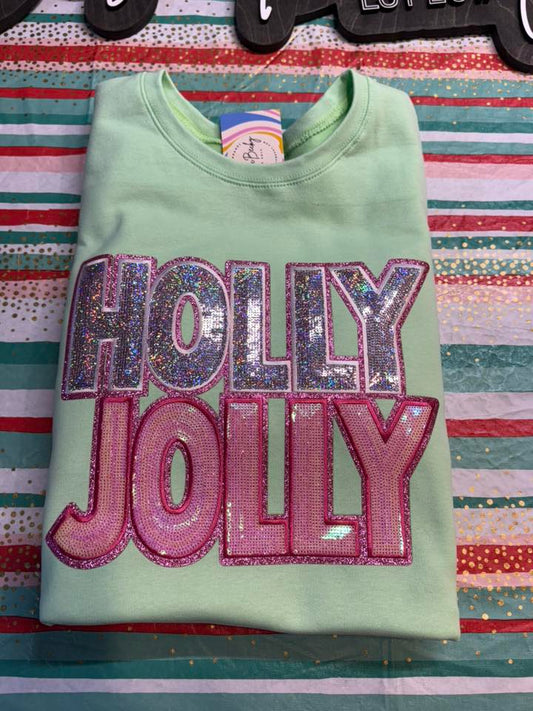 HOLLY JOLLY PINK TRIM SEQUIN PATCH