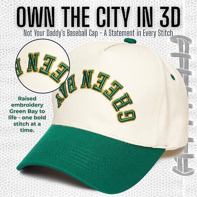 2 Tone Upside Down 3D Trucker Cap - Green Bay - Green/Beige