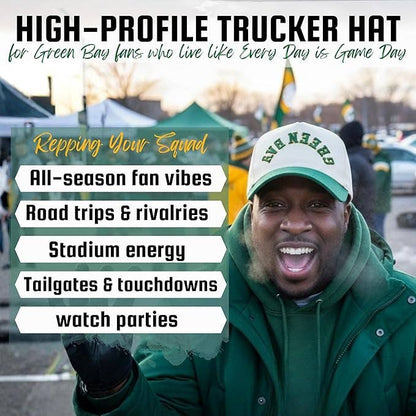 2 Tone Upside Down 3D Trucker Cap - Green Bay - Green/Beige