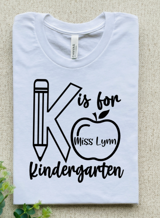 K IS FOR KINDERGARTEN CUSTOMIZE WITH NAME INSIDE APPLE