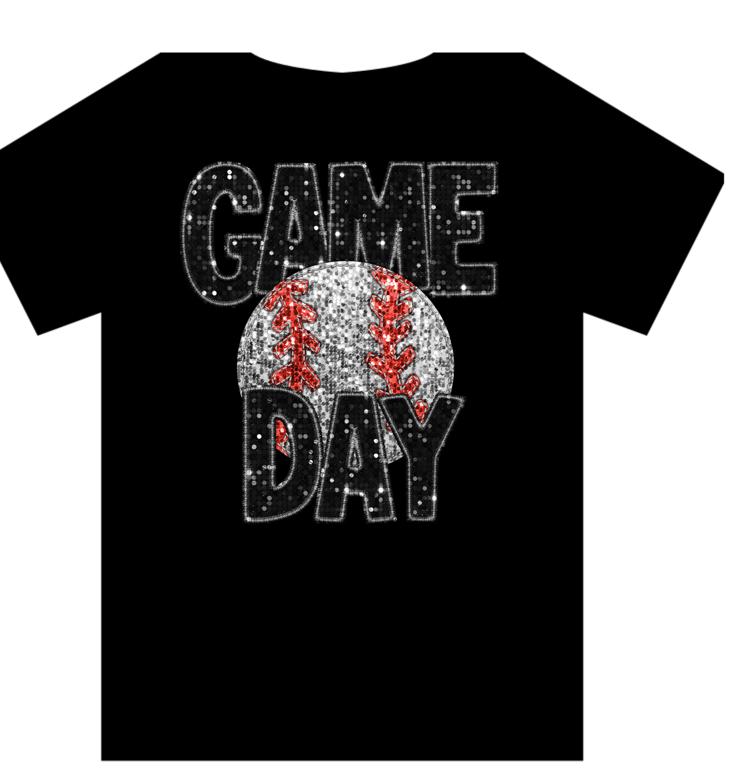 GAME DAY FAUX GLITTER SEQUIN BASEBALL (BLACK GAME DAY)
