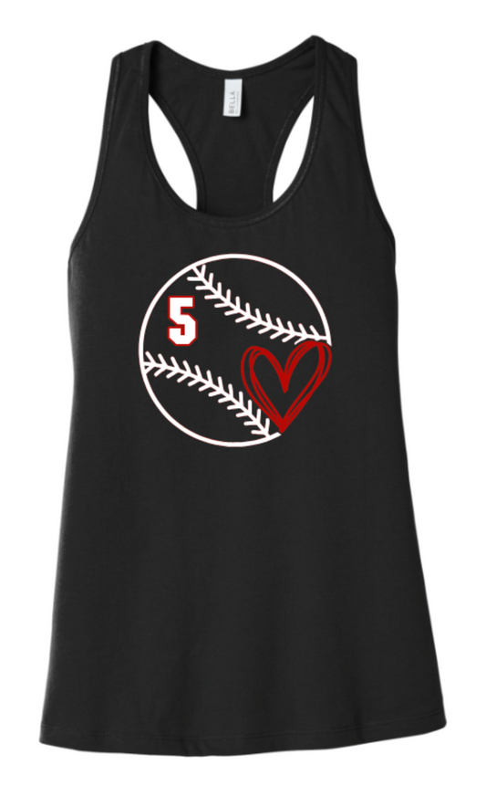 CUSTOM BASEBALL HEART WITH NUMBER AND NAME ON BACK OR SLEEVE