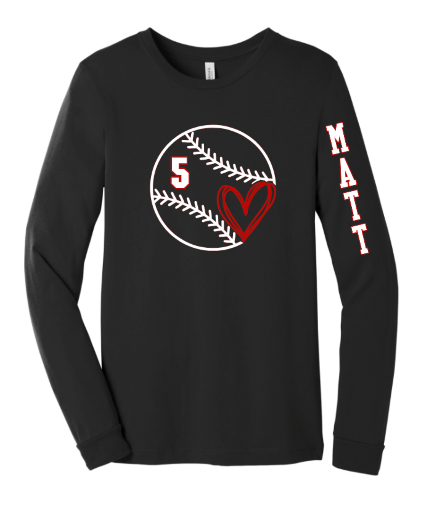 CUSTOM BASEBALL HEART WITH NUMBER AND NAME ON BACK OR SLEEVE