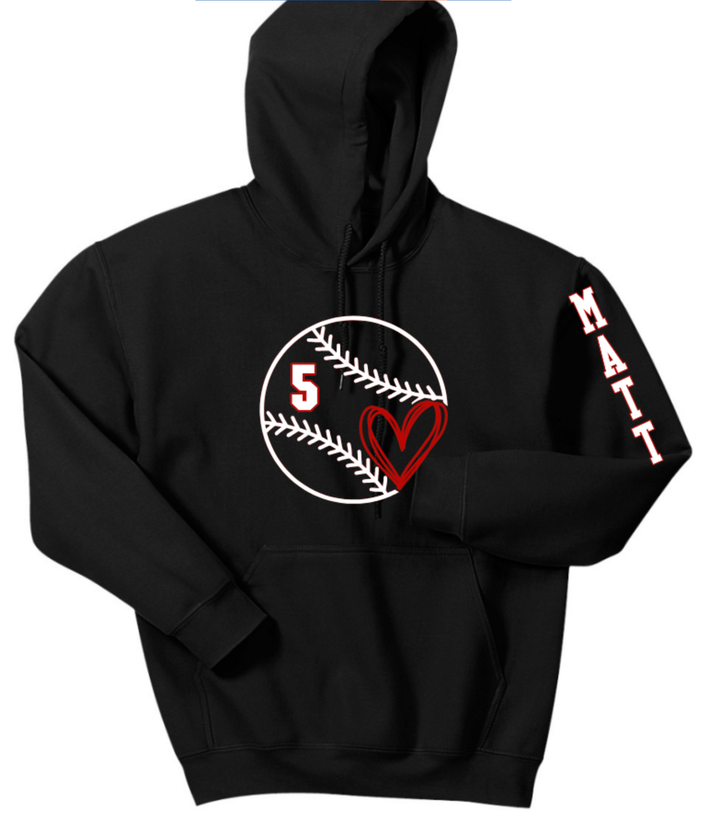 CUSTOM BASEBALL HEART WITH NUMBER AND NAME ON BACK OR SLEEVE