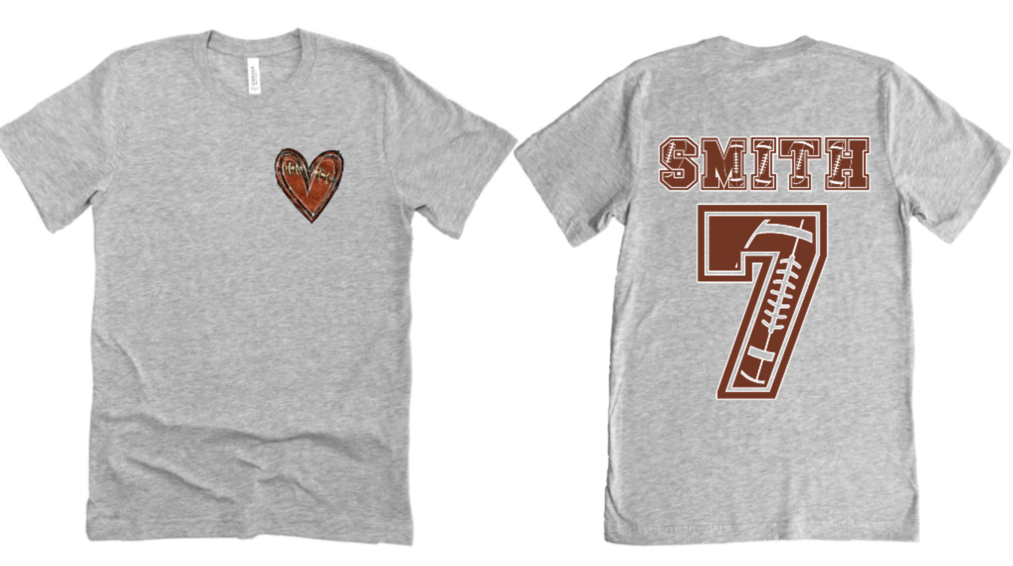 CUSTOM FOOTBALL NUMBER AND NAME ON BACK WITH STITCH HEART FRONT – Basic ...
