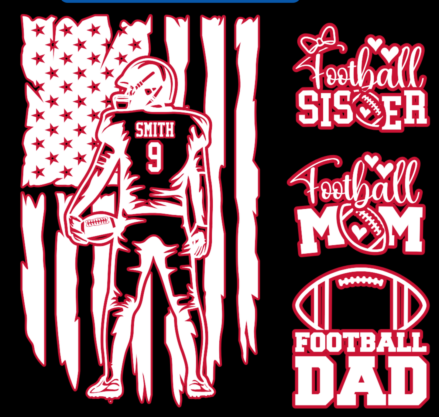 FOOTBALL PLAYER FLAG ON BACK WITH FRONT CUSTOM AND CHANGE COLORS OF DESIGN