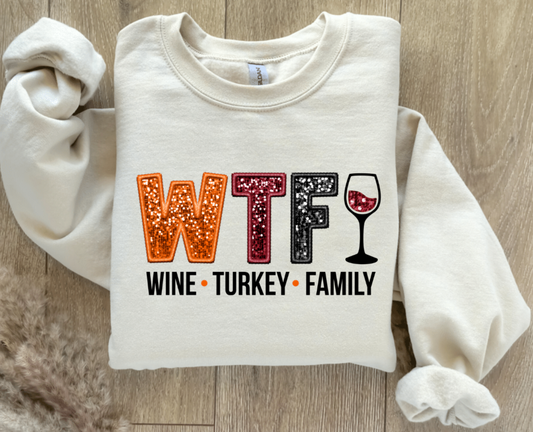 WTF WINE TURKEY FAMILY FAUX SEQUIN EFFECT