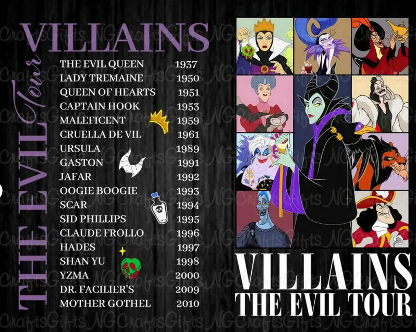 VILLAINS TOUR (ONLY WORKS ON BLACK)