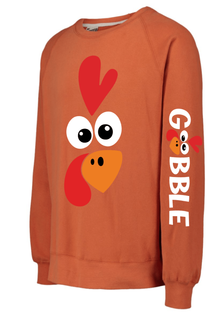 GOBBLE DESIGN ON VINTAGE ORANGE FLEECE CREWNECK UNISEX