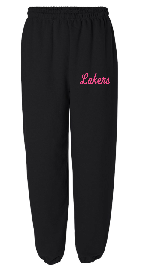 LAKERS SWEATPANTS (BLACK WITH HOT PINK LETTERING)