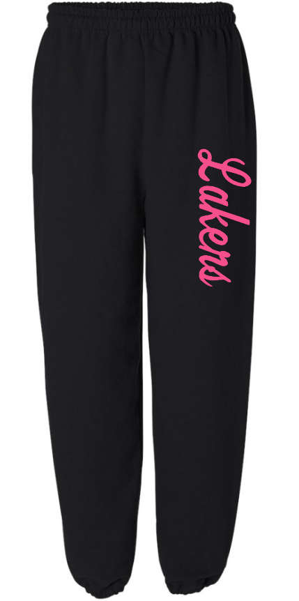 LAKERS SWEATPANTS (BLACK WITH HOT PINK LETTERING)