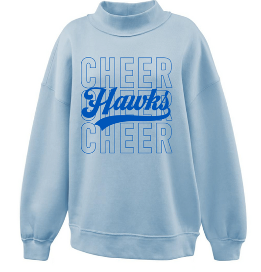 CHEER TRIPLE STACK WITH HAWKS ON A BABY BLUE MOCKNECK HEINEMAN MIDDLE SCHOOL